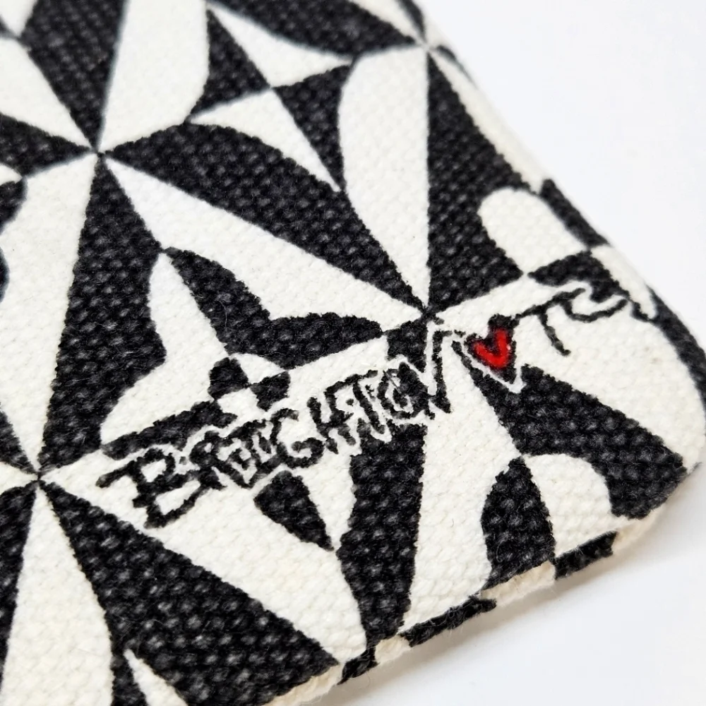 NEW Brighton LOVE Black & White Heart Canvas Makeup Pouch Clutch Bag